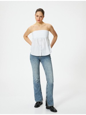 Koton Ispanyol Paça Kot Pantolon Yırtmaç Detaylı Dar Kesim Yüksek Bel - Victoria Slim Jeans