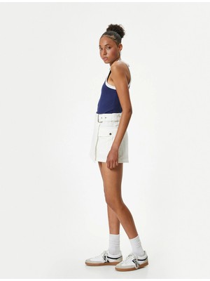 Koton Mini Şort Etek Kemerli Rahat Kesim Cep Detaylı