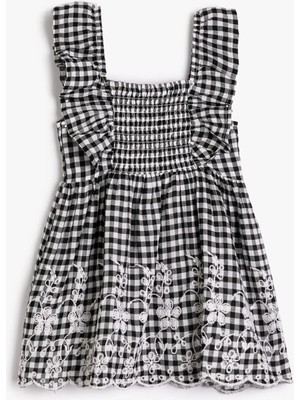 Koton Askılı Fırfırlı Çiçek İşlemeli Gipeli Pamuklu Elbise Kız Çocuk İçin Şık Tasarım