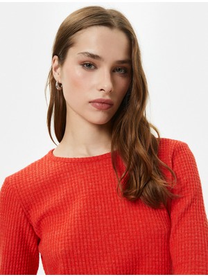 Koton Uzun Kollu Tişört Bisiklet Yaka Dokulu