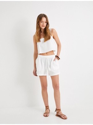 Koton Beli Bağcıklı Şort Cep Detaylı Pamuklu