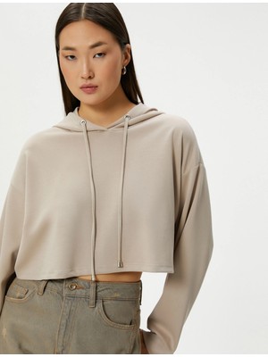 Koton Kapşonlu Crop Sweatshirt Uzun Kollu