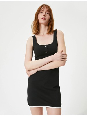 Koton Mini Elbise Kalın Askılı Düğmeli Kare Yaka