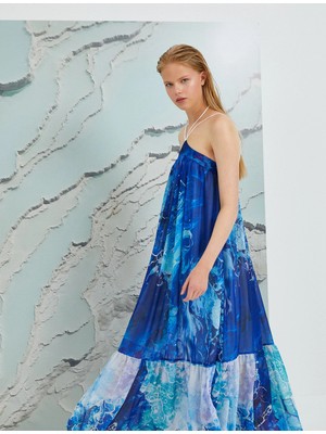 Koton Şahika Ercümen XKoton - Boyundan Bağlamalı Desenli Elbise