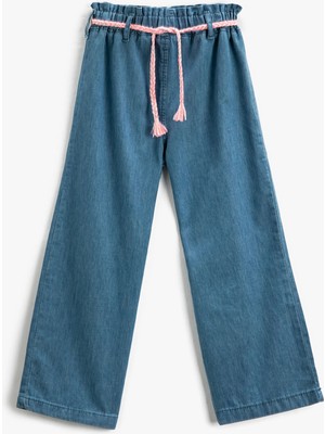 Koton Kot Pantolon Kemer Detaylı Bol Paça - Wide Leg Jean Beli Ayarlanabilir Lastikli