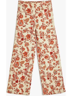 Koton Çiçekli Ispanyol Paça Pantolon Pamuklu