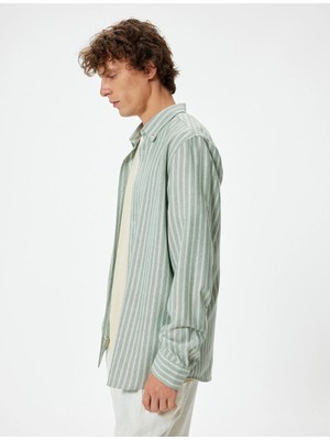 Koton Slim Fit Gömlek Uzun Kollu Düğmeli Yaka Detaylı Pamuk Karışımlı