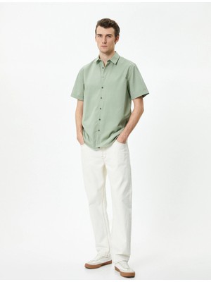 Koton Yazlık Gömlek Klasik Yaka Düğmeli Kıvırmalı Kol Detaylı