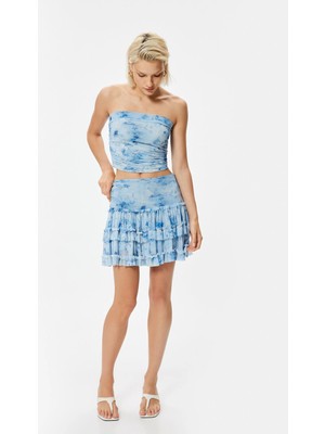 Koton Çiçekli Fırfırlı Mini Etek Katlı Volümlü