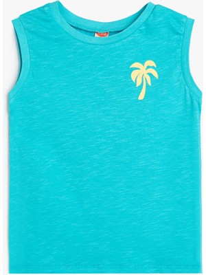 Koton Atlet Kolsuz Bisiklet Yaka Palmiye Baskılı Pamuklu