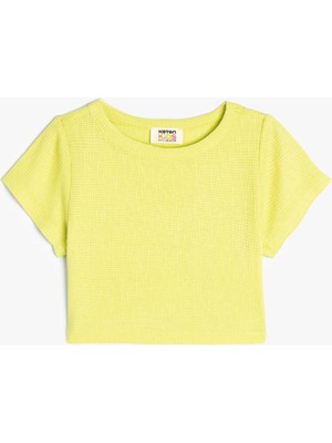 Koton Tişört Dokulu Viskon Kumaş Kısa Kollu Bisiklet Yaka