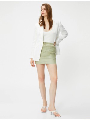 Koton Kargo Mini Etek Keten Karışımlı Cepli Beli Lastikli