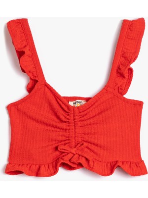 Koton Crop Üst Askılı Fırfırlı Önü Büzgülü Oyuk Yaka