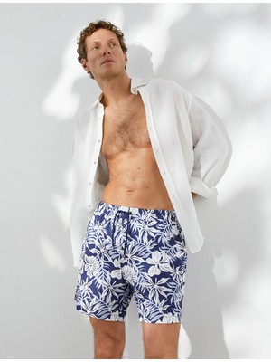 Koton Deniz Şortu Çiçek Baskılı Beli Bağcıklı Cepli