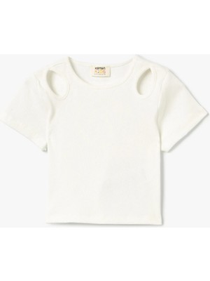 Koton Tişört Kısa Kollu  Pencere Detaylı Ribanalı Pamuklu