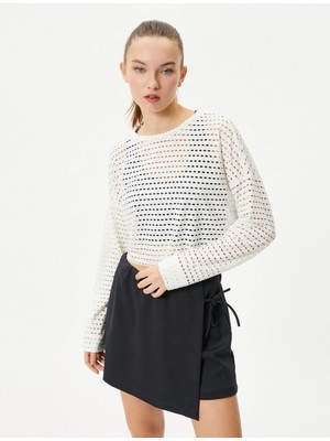 Koton Crop File Tişört Spor Uzun Kollu Bisiklet Yaka