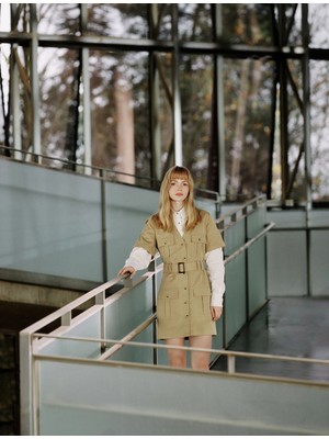 Koton Gömlek Elbise V Yaka Düğmeli Cep Detaylı Kısa Kollu