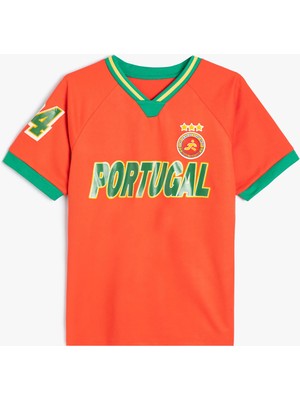 Koton Spor Tişört Portekiz Baskılı Kısa Kollu V Yaka Baskılı