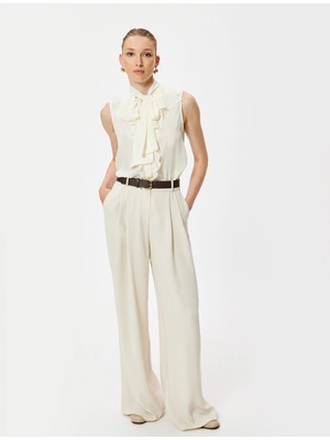 Koton Şal Yaka Gömlek Kolsuz Fırfırlı