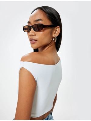 Koton Crop Omzu Açık Tişört Asimetrik Yaka Slim Fit