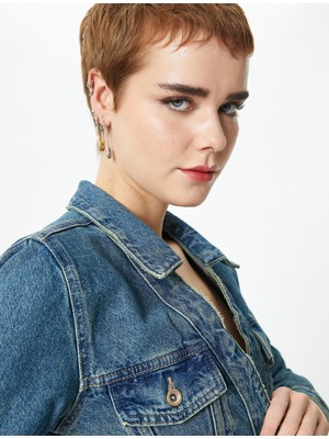 Koton Kısa Kot Ceket Kapaklı Cep Detaylı Gömlek Yaka Pamuklu