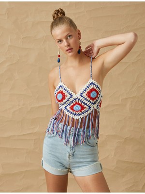 Koton Kroşe Örgü Püskül Detaylı Crop Atlet