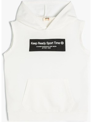 Koton Kapşonlu Sweatshirt Kolsuz Slogan Baskılı Kanguru Cepli