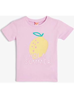 Koton Kız Çocuk Limon Baskılı Pamuklu Kısa Kollu Tişört 1 - 1,5 Yaş Yaz Temalı Renkli