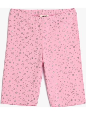 Koton Tayt Biker Kalp Baskılı Beli Lastikli Pamuklu