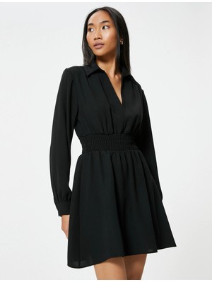 Koton Gömlek Yaka Mini Elbise Uzun Kollu Beli Gipe Detaylı