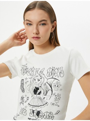 Koton Anime Tişört Baskılı Kısa Kollu Bisiklet Yaka Pamuklu Slim Fit