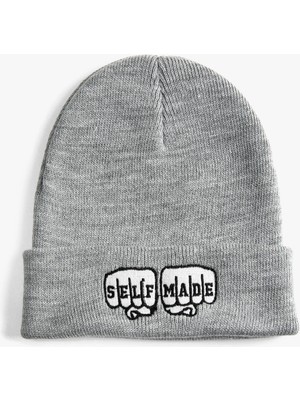 Koton Basic Örgü Bere Slogan Işlemeli Katlama Detaylı