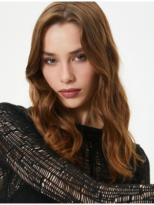 Koton Midi Elbise Uzun Kollu Bisiklet Yaka Ajurlu