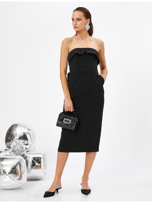 Koton Straplez Midi Davet Elbisesi Cepli Dar Kesim