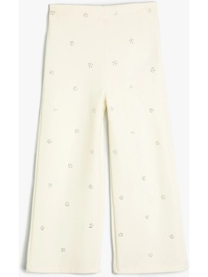 Koton Kız Çocuk Pantolon İnci Detaylı Ekru Renkli Viskon Kumaş Çiçek Desenli Model