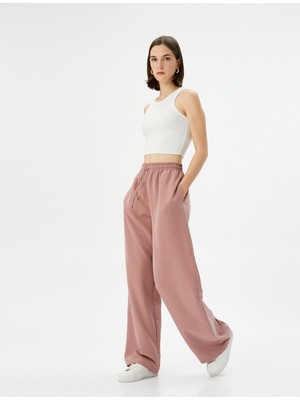 Koton Bol Paça Pantolon Yüksek Bel Beli Bağcıklı Cepli Modal Karışımlı