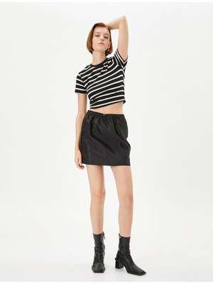 Koton Paraşüt Etek Mini Beli Bağlamalı Stoperli Cepli