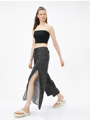 Koton Bol Paça Pantolon Yırtmaçlı Bağlama Detaylı Keten Karışımlı