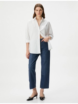 Koton Straight Jean Kot Pantolon Düz Paça Esnemeyen Pamuklu Cepli - Eve Jean