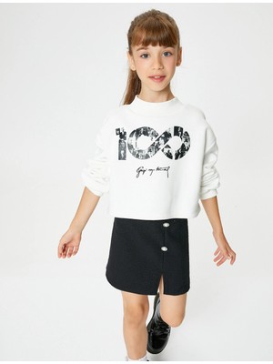 Koton Cumhuriyet Baskılı Crop Sweatshirt Uzun Kollu Bisiklet Yaka Şardonlu - 100. Yıl