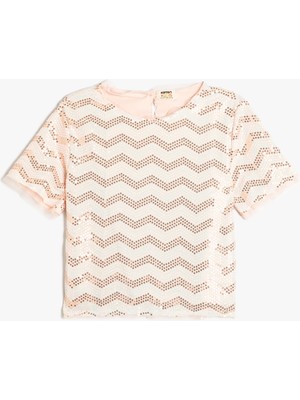 Koton Pullu Payetli Bluz Kısa Kollu Bisiklet Yaka