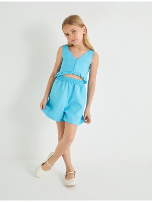 Koton Keten Şort Tulum Pencere Detaylı Askılı Gipeli