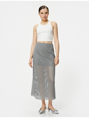 Koton Ajurlu Midi Etek Metalik Simli Normal Bel