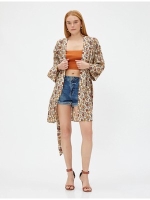 Koton Çiçekli Kimono Kuşaklı Midi Boy