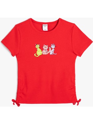 Koton Tişört Kedi Baskılı Kısa Kollu Pamuklu