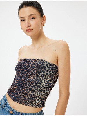 Koton Leopar Desenli Crop Üst Tül Drapeli