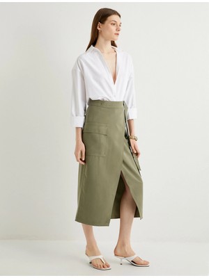 Koton Midi Kargo Etek Cep Detaylı Kemerli Yırtmaçlı