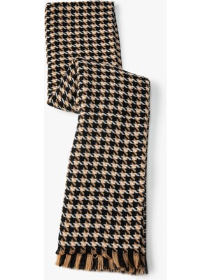 Koton Atkı Kazayağı Desenli Yumuşak Dokulu Püsküllü