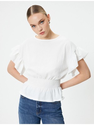 Koton 4Sak70001Ek 000 Beyaz Kadın Jersey Kısa Kollu Bluz