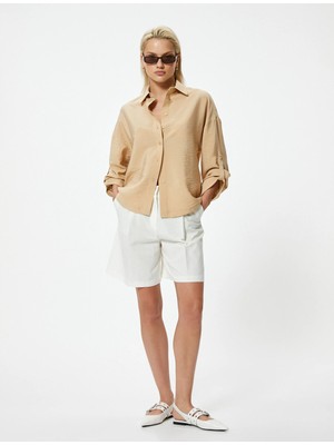 Koton Saten Gömlek Uzun Kollu Dokulu Viskoz Kumaş